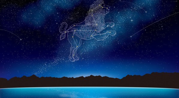 Imagem de uma representação astrológica do signo de Leão e o mar