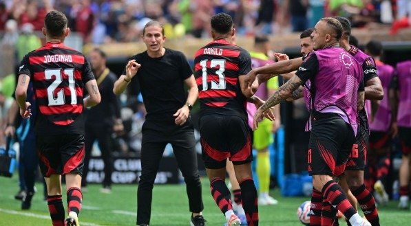 Jogadores do Flamengo em comemoração de um dos gols sobre o Chelsea