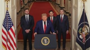 Donald Trump durante pronunciamento após confirmar ataques dos EUA ao Irã