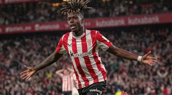 Nico Williams celebrando gol pelo Athletic Bilbao
