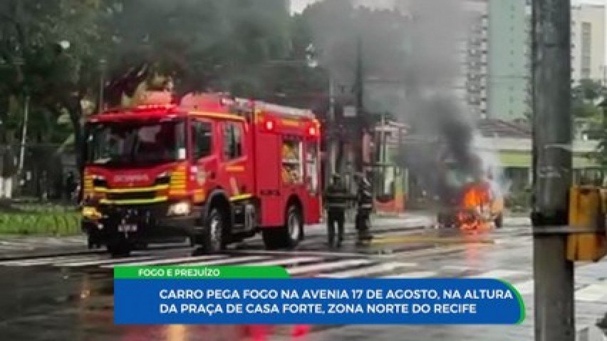 incêndio consome carro em avenida movimentada do Recife: motorista escapa ileso