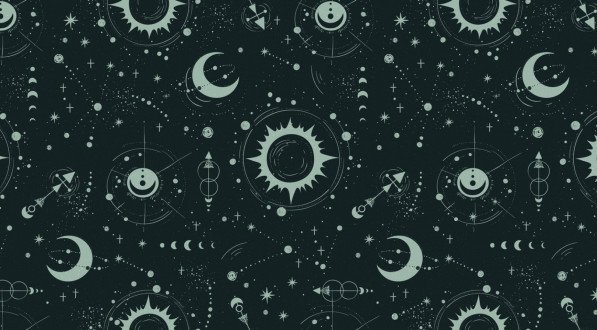 Padrão celestial moderno sem emendas, fundo do zodíaco desenhado à mão,