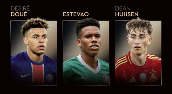 Doué, Estêvão e Huijsen são três dos 10 indicados ao Troféu Kopa 2025