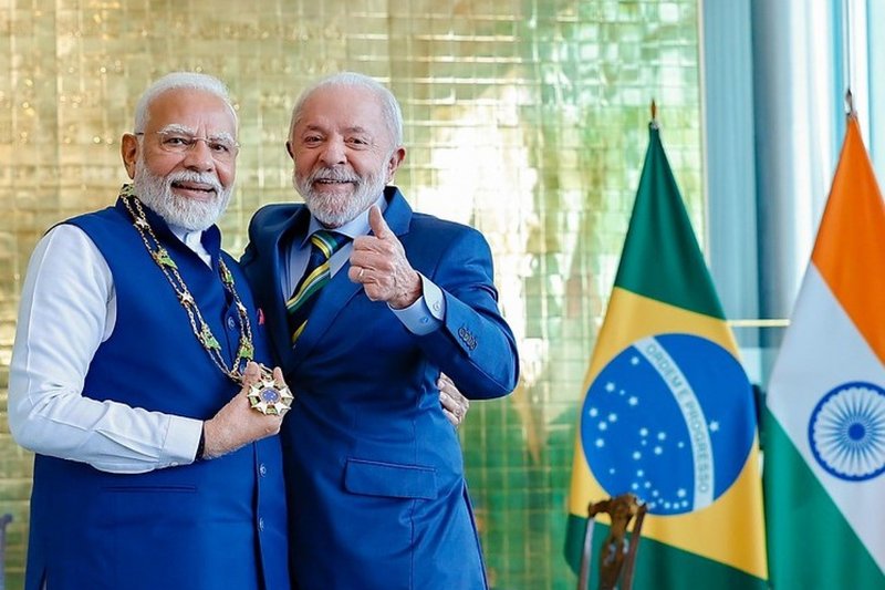 Presidente da República, Luiz Inácio Lula da Silva, e o primeiro-ministro da Índia, Narendra Modi,
