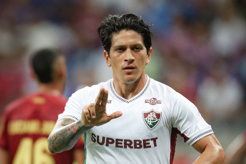 Germán Cano celebra gol pelo Fluminense na temporada
