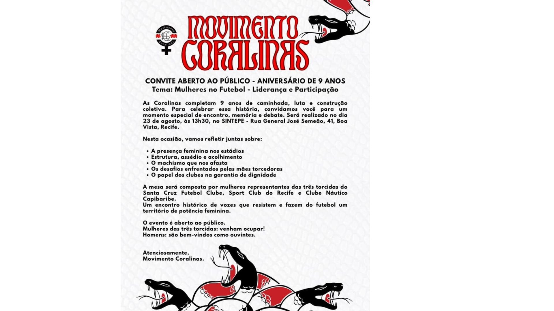 Movimento Coralinas celebra 9 anos com encontro de debate e memória em Recife