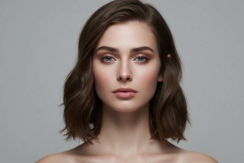 Imagem de mulher com cabelos médios castanhos.