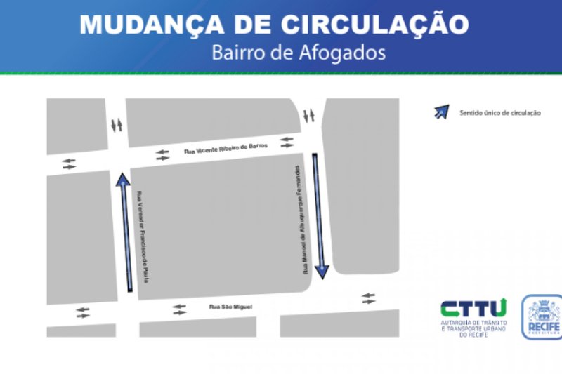 Trecho entre as ruas Vereador Francisco de Paula Santana e Manoel de Albuquerque Fernandes, passará a ter mão única