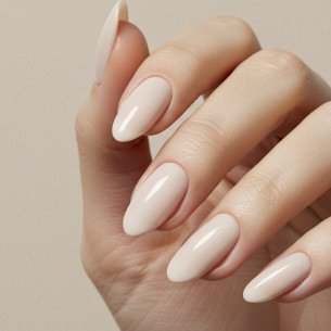 Imagem de unhas pintadas com esmalte nude claro. 