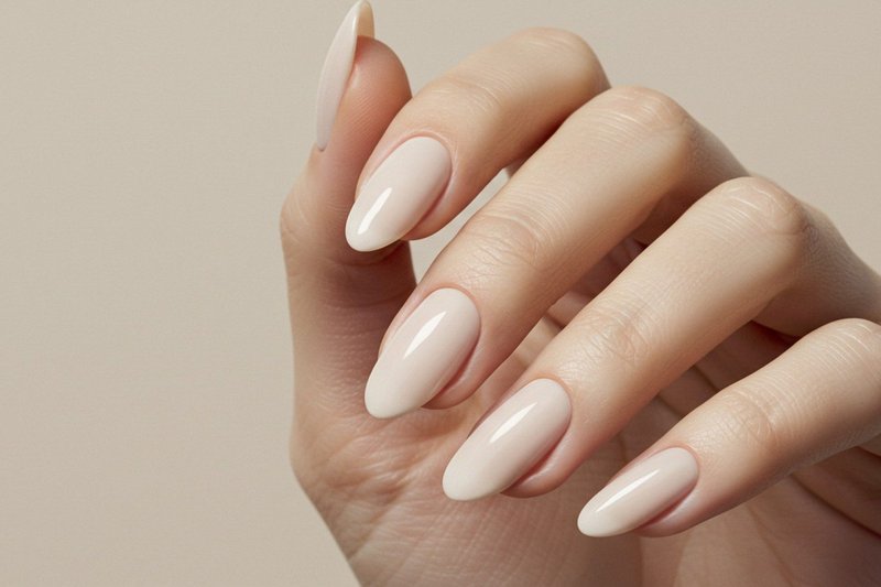 Imagem de unhas pintadas com esmalte nude claro.