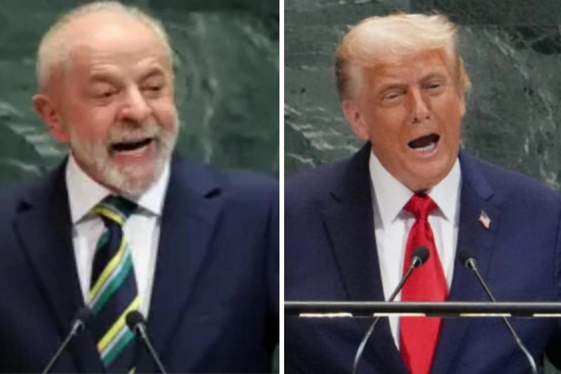 o presidente, Luiz Inácio Lula da Silva, e o presidente dos Estados Unidos, Donald Trump, discursando na Assembleia da Organização das Nações Unidas (ONU). 