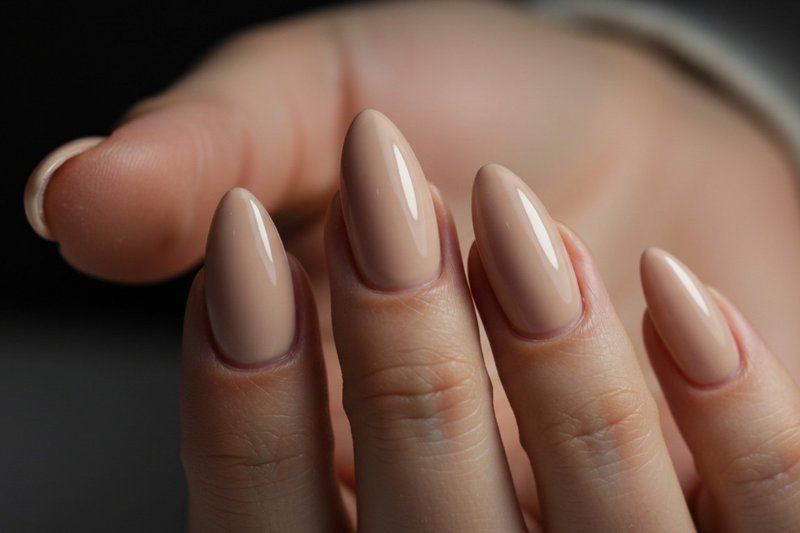 Imagem ilustrativa de mão de mulher madura com esmalte nude. 