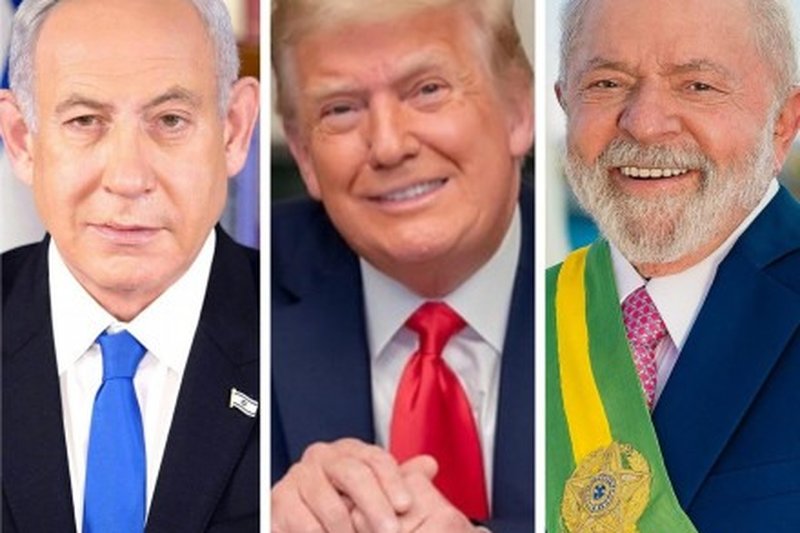 Benjamin Netanyahu, primeiro-ministro de Israel; Donald Trump, presidente dos Estados Unidos e Luis Inácio Lula da Silva, presidente do Brasil