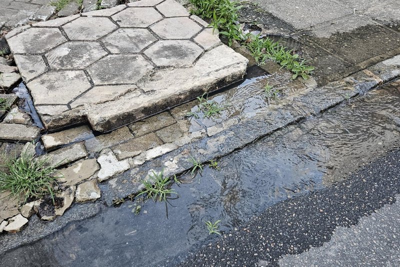 CalÃ§ada com extravasamento de esgoto na Rua Maria Carolina