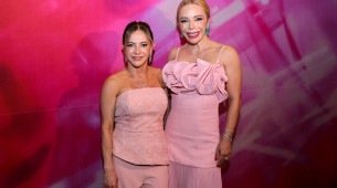 As anfitriãs Bia Guirão e Luciana Lócio, à frente do Almoço Rosa