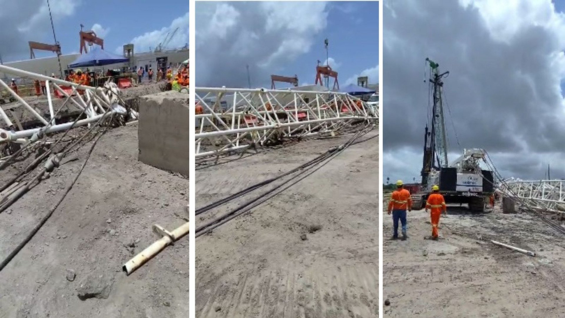 Guindaste tomba em obra do novo terminal de contêineres de Suape, mas não deixa feridos