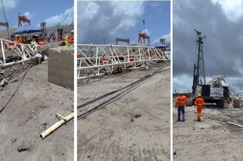 Guindaste tombou na área em obras do segundo terminal de contêineres de Suape, operado pela APM Terminals; caso teve apenas danos materiais
