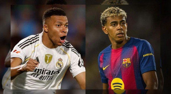 Mbappé (dir) e Lamine Yamal (esq)