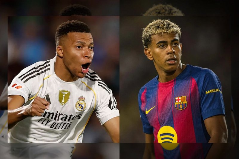 Mbappé (dir) e Lamine Yamal (esq)