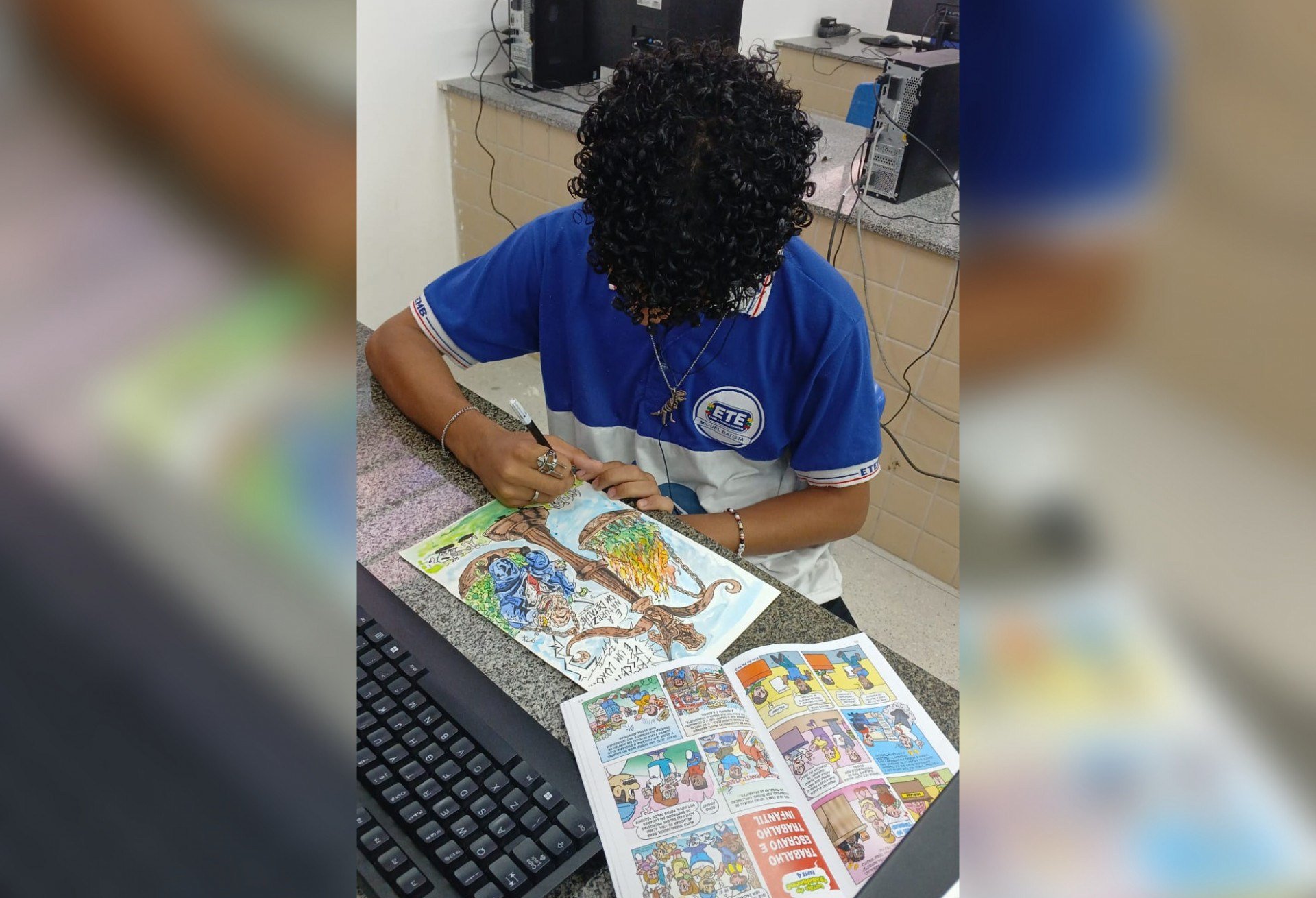 Estudante pernambucano usa a arte para refletir sobre justiça e meio ambiente em charge