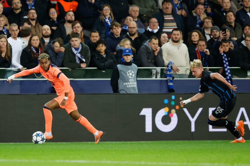 Lance de Lamine Yamal no jogo entre Barcelona x Club Brugge pela Champions League