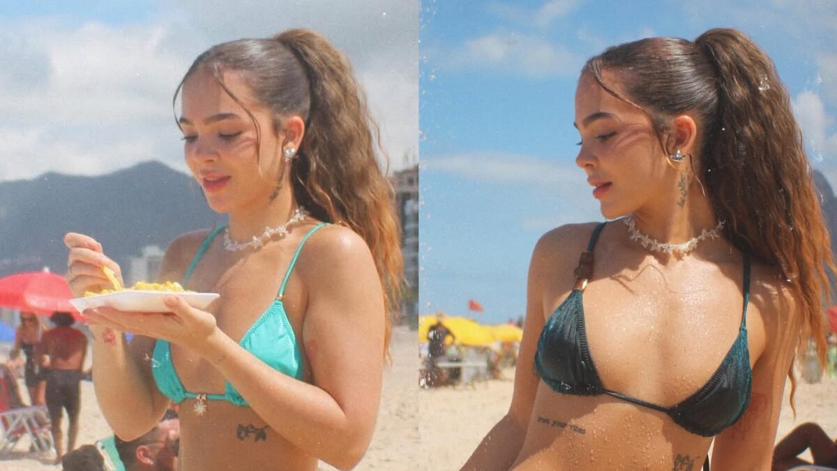 Mel Maia compartilha fotos de biquíni para mostrar sua coleção moda praia e namorado lutador elogia: “Perfeição”