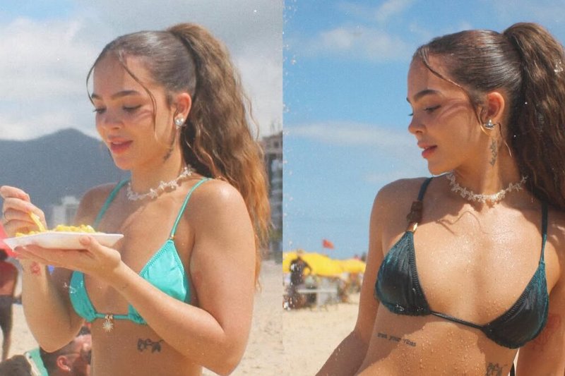Mel Maia compartilha fotos de biquíni para mostrar sua coleção moda praia e namorado lutador elogia: “Perfeição”