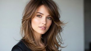 Imagem de mulher com butterfly cut elegante. 