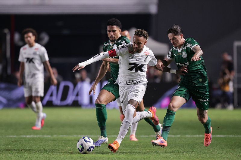Lance do jogo entre Santos x Palmeiras pela atrasada 13ª rodada do Brasileirão