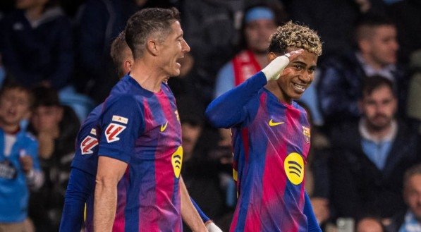 Robert Lewandowski e Lamine Yamal, atacantes do Barcelona
