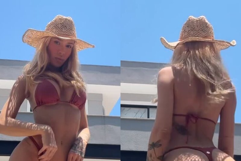 Karoline Lima exibe frente e verso usando biquíni fio-dental e faz clima esquentar nas redes sociais