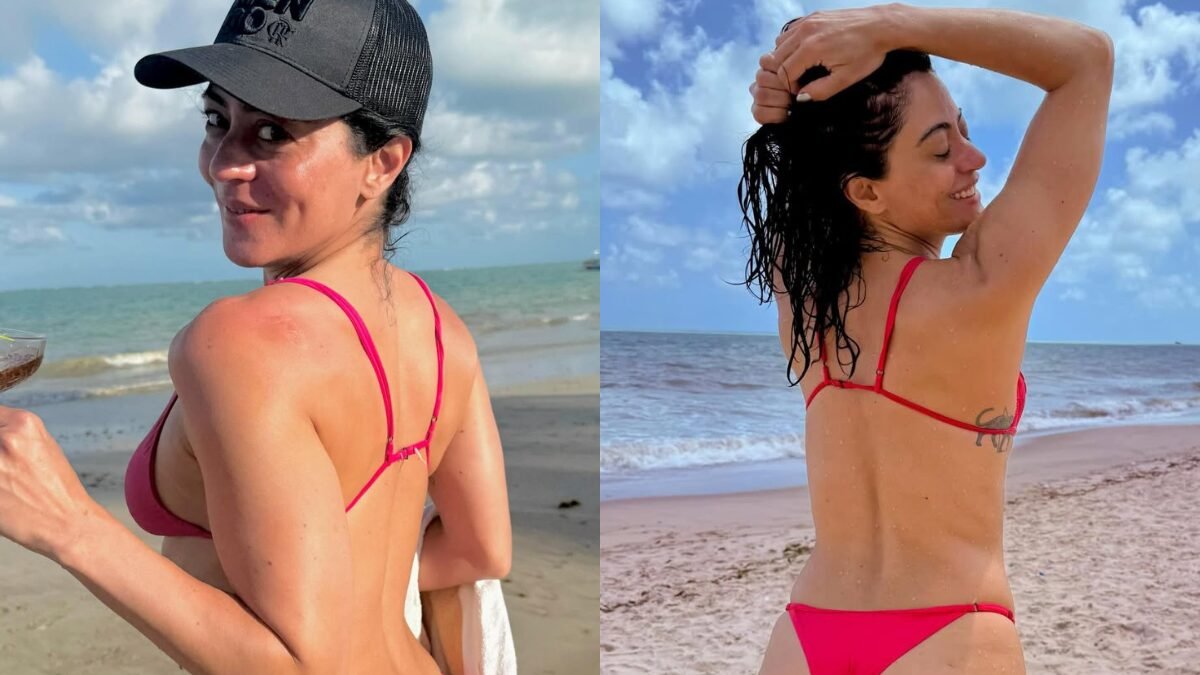 De biquíni pink, Carol Castro esbanja beleza e boa forma durante momento de lazer em João Pessoa