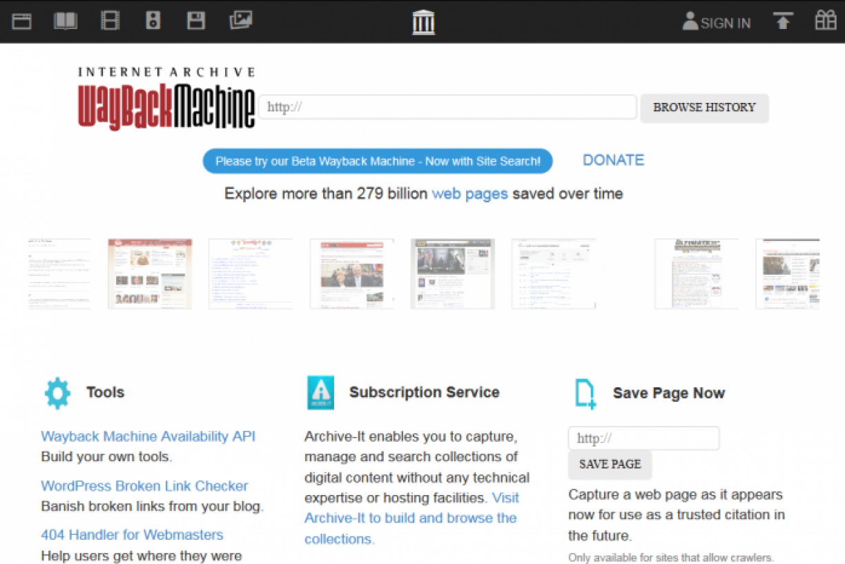 Wayback Machine/Reprodução