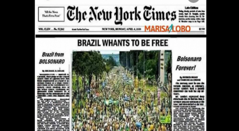 &quot;Brazil whants to be free&quot;: confunde a falsa manchete do New York Times, com a palavra &quot;wants&quot; (quer) erroneamente escrita com &quot;h&quot;