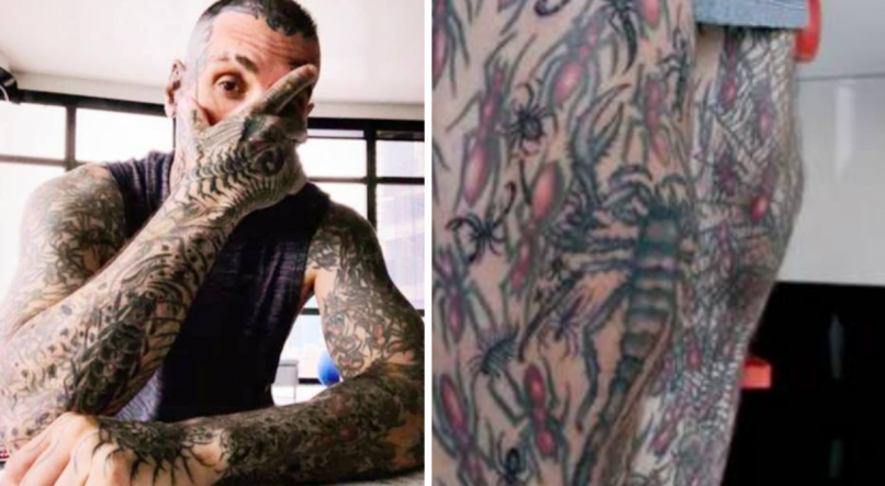 Para superar um dos seus maiores medos de inf&acirc;ncia, o homem decidiu tatuar insetos no seu corpo