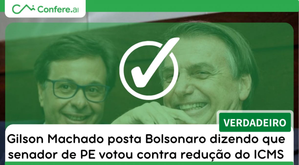 Gilson Machado posta Bolsonaro dizendo que senador de PE votou contra redução do ICMS