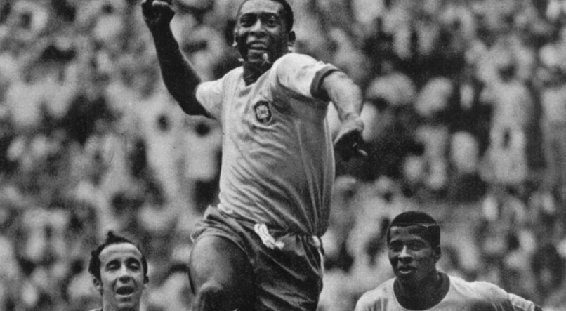 Pelé em comemoração de gol feito na Copa do Mundo de 1970