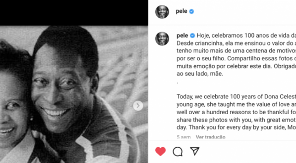 Pelé publica foto com a m,ãe, Celeste Arantes