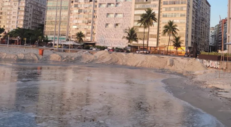 Água suja na praia de Copacabana, no Rio de Janeiro