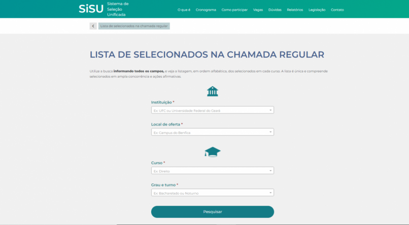 Site do SiSU disponibilizará lista completa de selecionados para vagas nas instituições públicas brasileiras. 