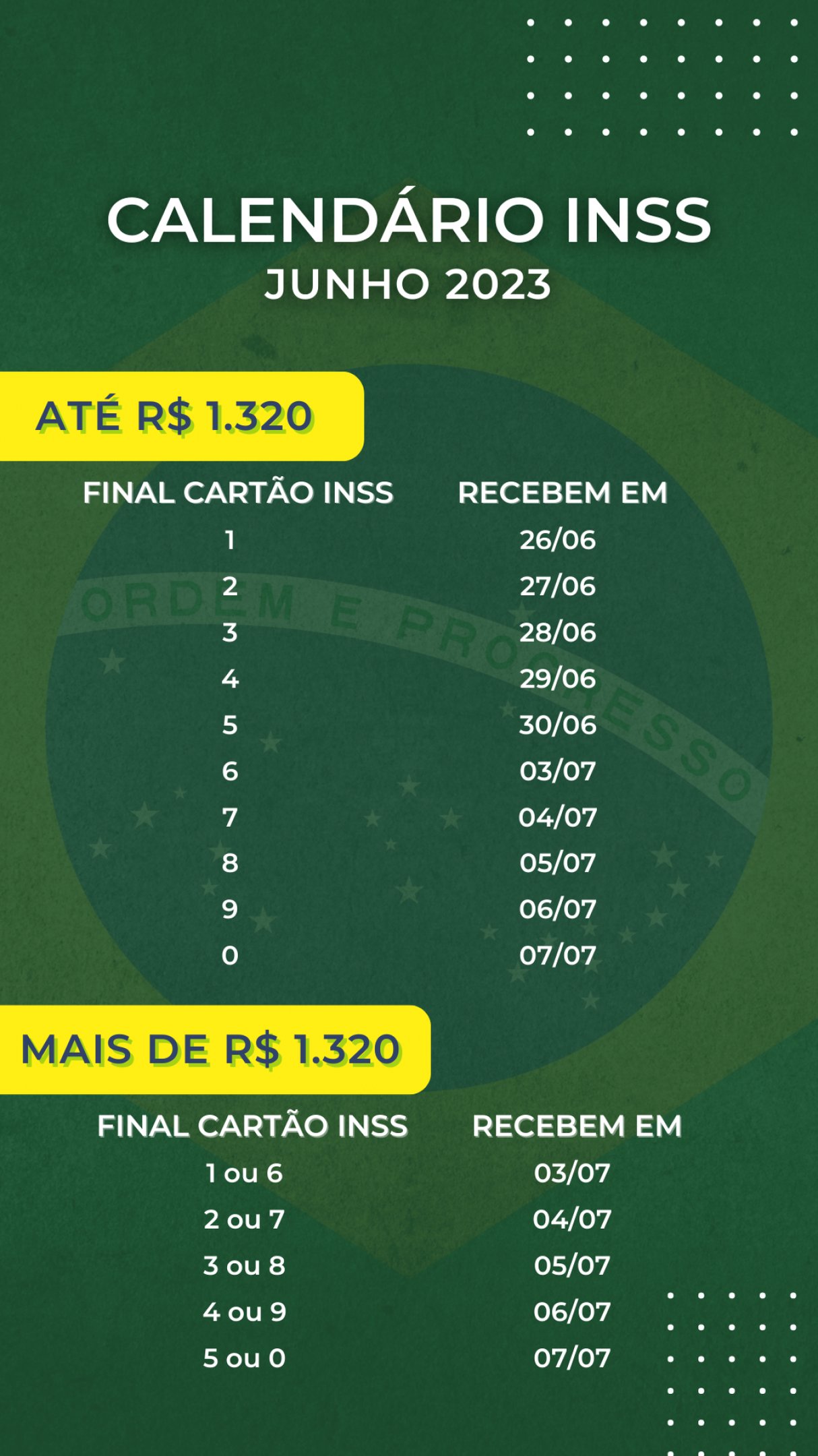 Calendário de junho do INSS 2023.