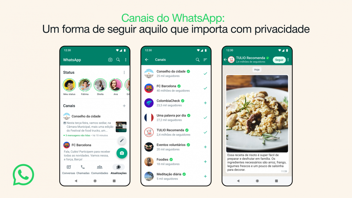Canais do WhatsApp: mensagens de organizações e pessoas serão recebidas de forma privada e rápida para o usuário