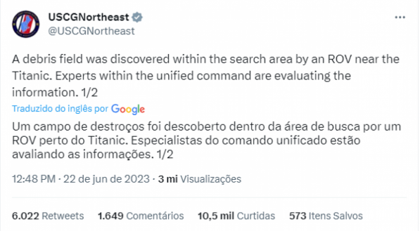 Reprodução do twitter - GUARDA COSTEIRA 