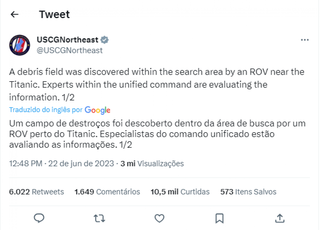 Reprodução do twitter - GUARDA COSTEIRA 