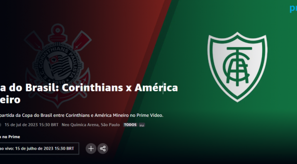 Amazon Prime Video transmite Corinthians x América-MG pela Copa do Brasil