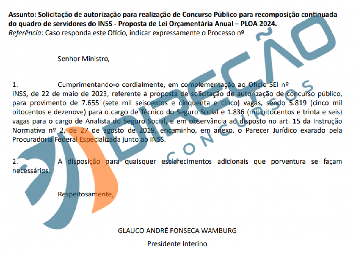 INSS solicita novo concurso público Reprodução/Direção Concursos