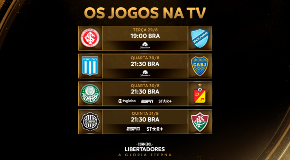 Jogos de hoje na TV - Quinta-feira 29/8 - Futebol ao vivo e online