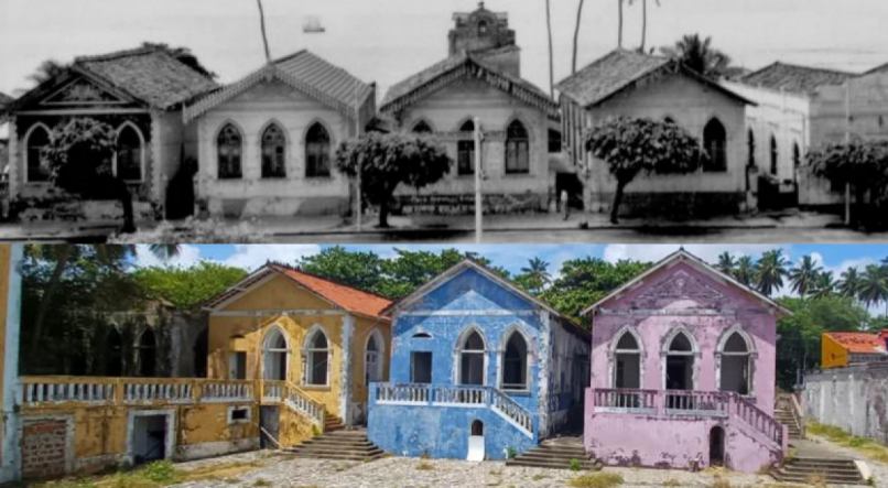 Antes e depois dos Chalés de Olinda, conjunto de imóveis que o Clube Elefante de Olinda quer restaurar para sede e centro cultural