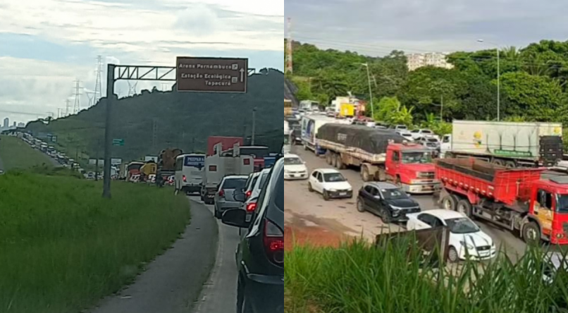 Congestionamento na BR-232, na altura do Curado, nesta segunda (19/2)