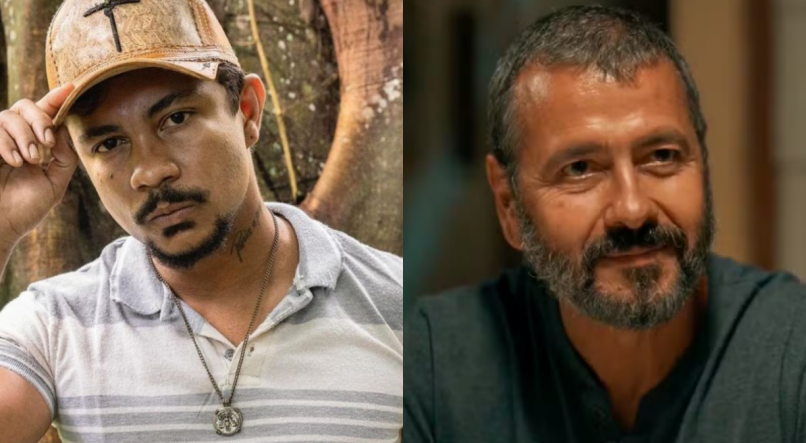 Damião (Xamã) e José Inocêncio (Marcos Palmeira) na novela das 21h da Globo, Renascer 2024